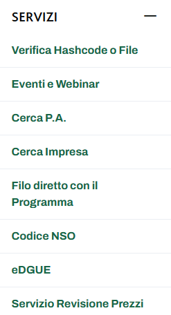 Servizio Revisione Prezzi - Accesso da cruscotto