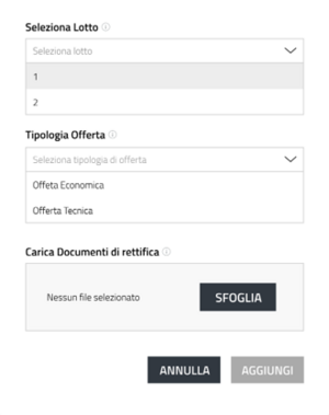 Finestra di inserimento rettifica