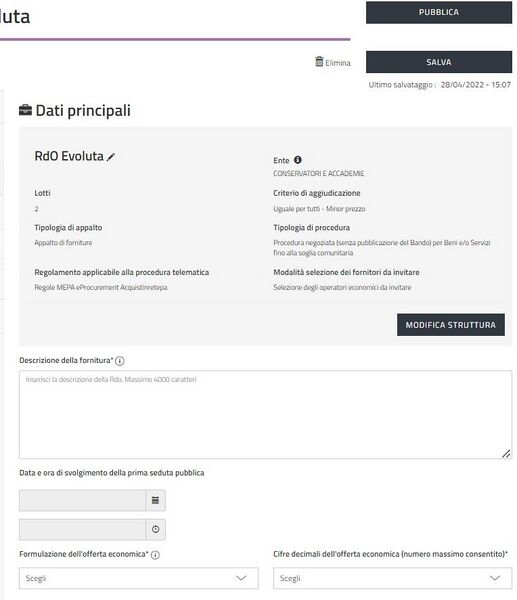 Dati Principali RdO Evoluta