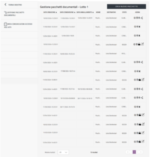 Schermata di gestione pacchetti documentali