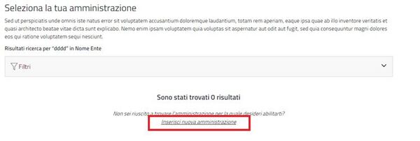 Inserisci nuova Amministrazione